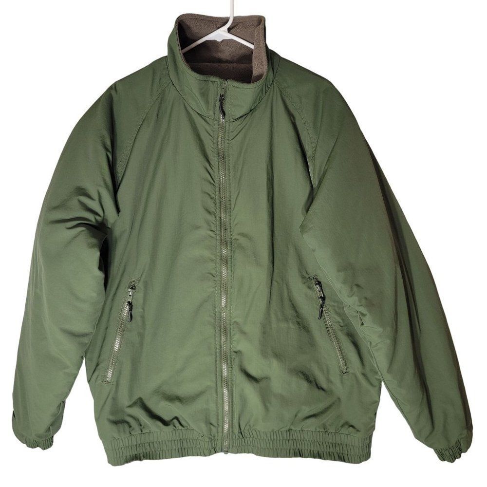 Cabelas Nylon Coat Jacket Mens LT Fleece Lined Full Zip Pockets Mock Neck Green